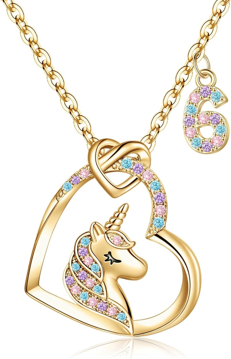 Hidepoo Birthday Unicorns Gifts for Girls - Unicorn Necklace Birthday Gift for 3-16 Year Old Girl Colorful CZ Heart Pendant Unicorn Necklace for Girls Gifts Jewelry - Image 1